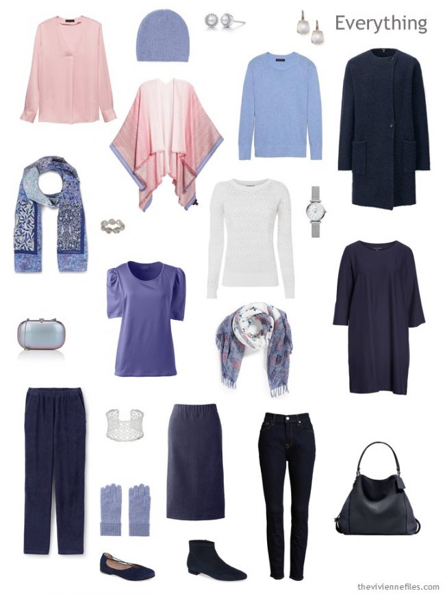 5. travel capsule wardrobe in navy with pastel accents