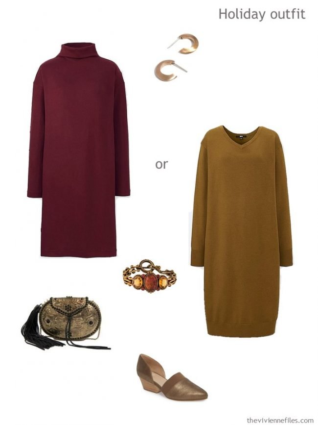 6. 2 winter dresses in wine red and dark camel