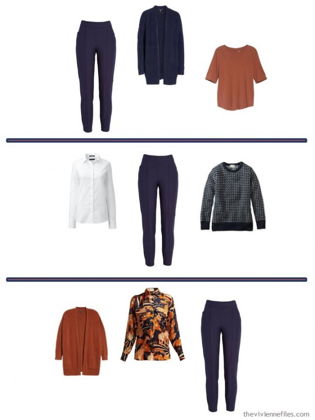 6. 3 ways to wear navy pants from a 4 Cluster Wardrobe