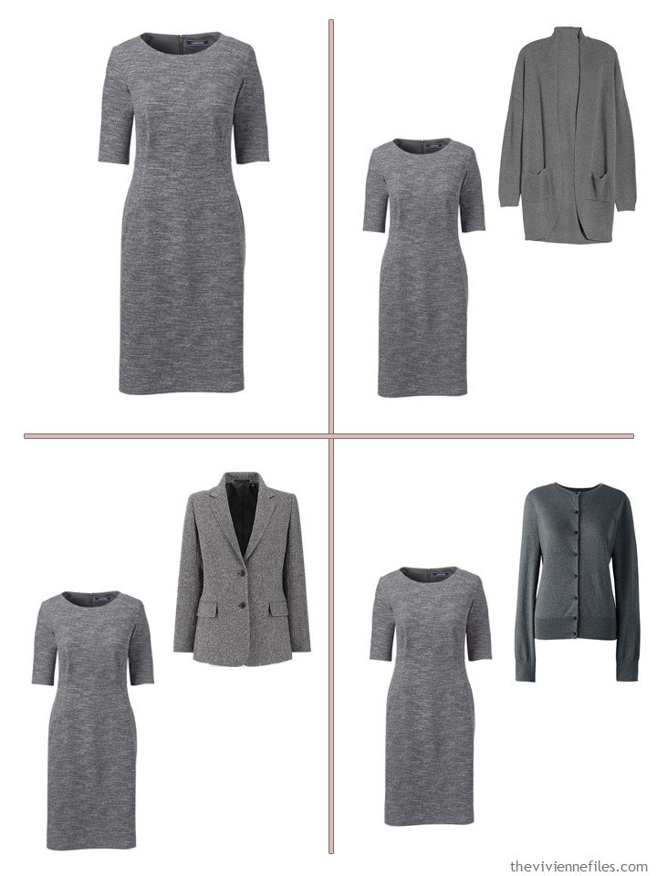 6. 4 ways to wear a grey dress from a 13-piece travel wardrobe