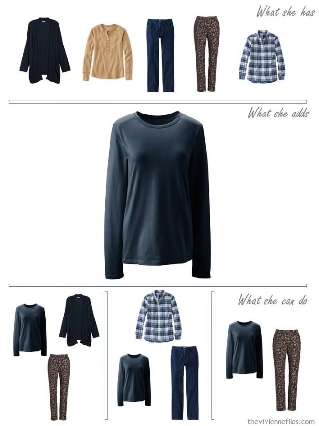 6. Adding a navy tee shirt to a capsule wardrobe