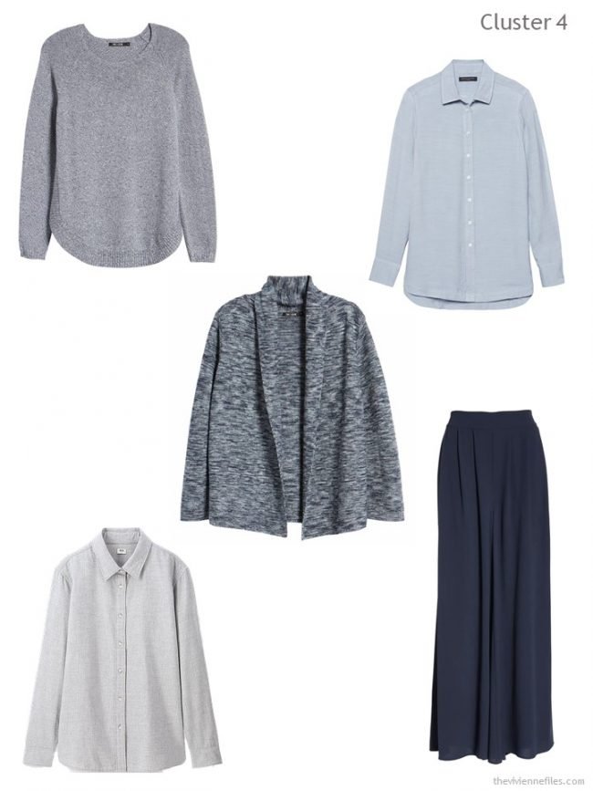 6. wardrobe cluster bsed on a blue and grey tweed cardigan