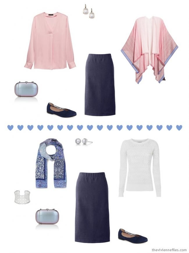 7. 2 ways to wear a navy corduroy skirt from a travel capsule wardrobe