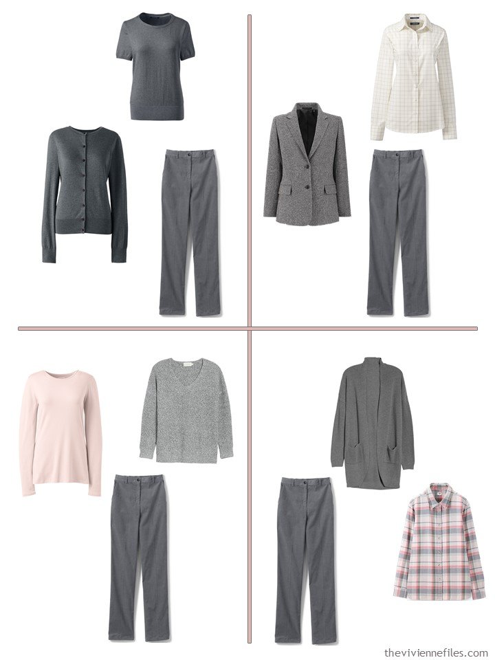 7. 4 ways to wear grey corduroy pants from a 13-piece travel wardrobe