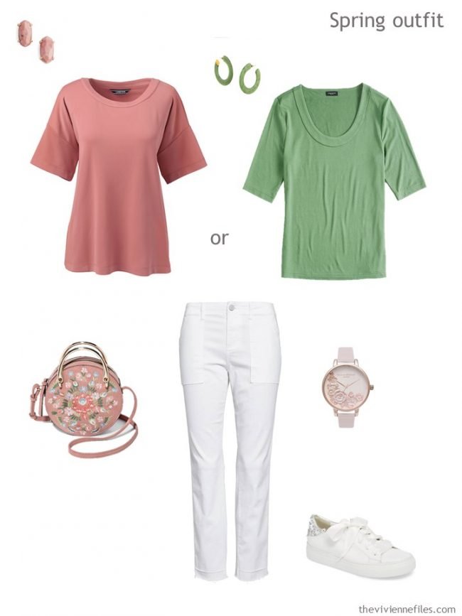 8.spring outfit in pink, green and white