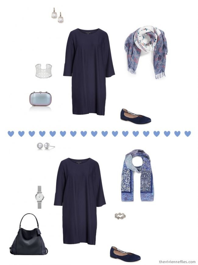 9. 2 ways to wear a navy dress from a travel capsule wardrobe