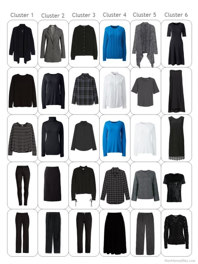 9. 30-piece capsule wardrobe in black, white, grey and blue