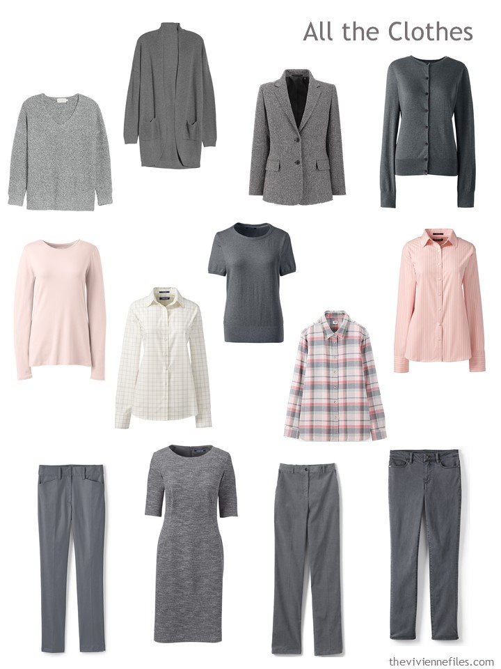 1. 13-piece travel wardrobe in grey and blush