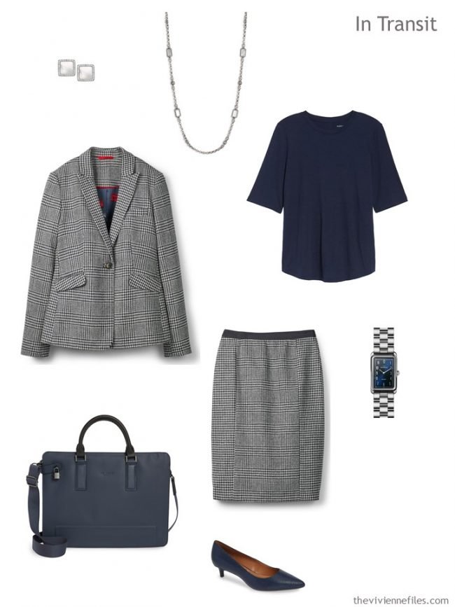 3. Business travel outfit in navy and white