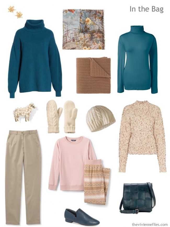 4. travel capsule wardrobe in beige, teal and orange