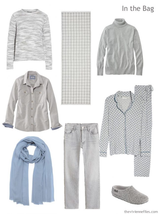 4. travel capsule wardrobe in grey and blue