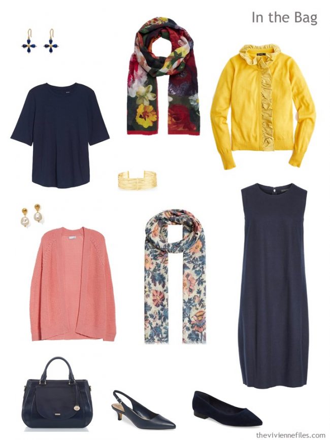 4. travel capsule wardrobe in navy with pink and yellow