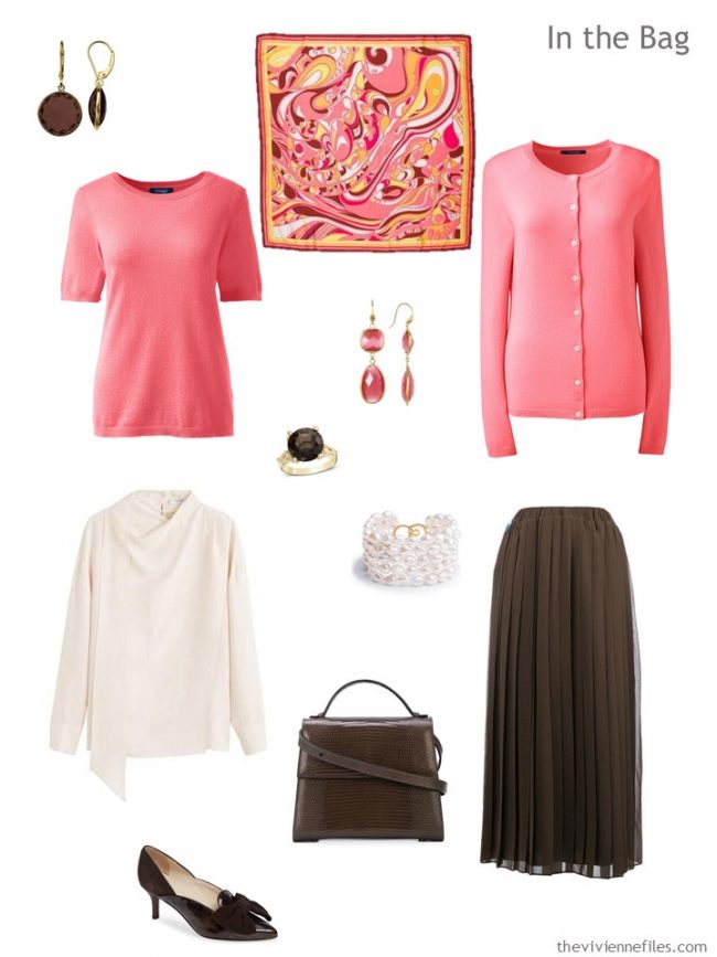 4. travel capsule wardrobe in pink, ivory and brown