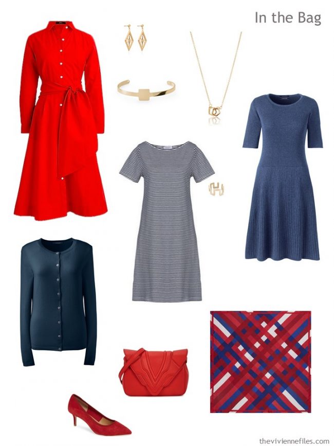 4. travel capsule wardrobe of 3 dresses and a cardigan