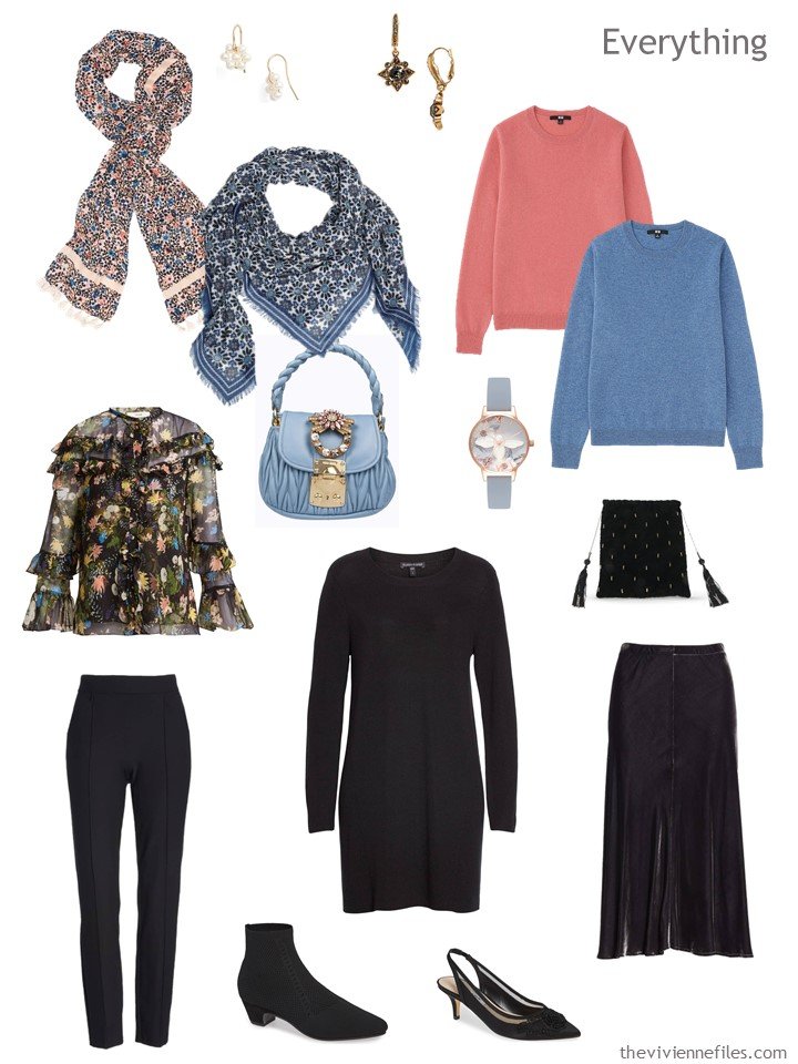 5. travel capsule wardrobe in black and pastels