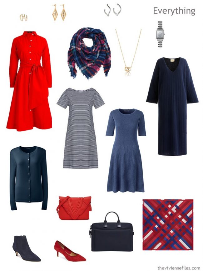 5. travel capsule wardrobe of 4 dresses and a cardigan