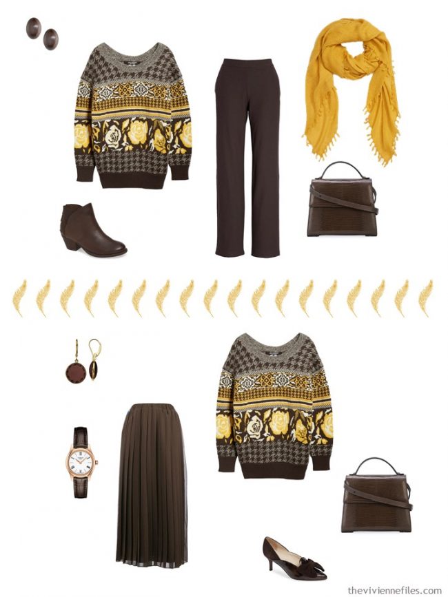 6. 2 ways to wear a brown sweater from a capsule wardrobe