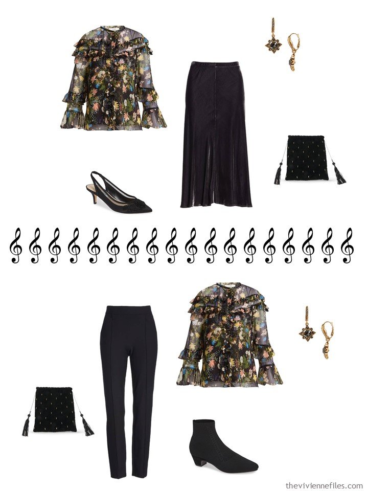 6. 2 ways to wear a dressy blouse from a travel capsule wardrobe