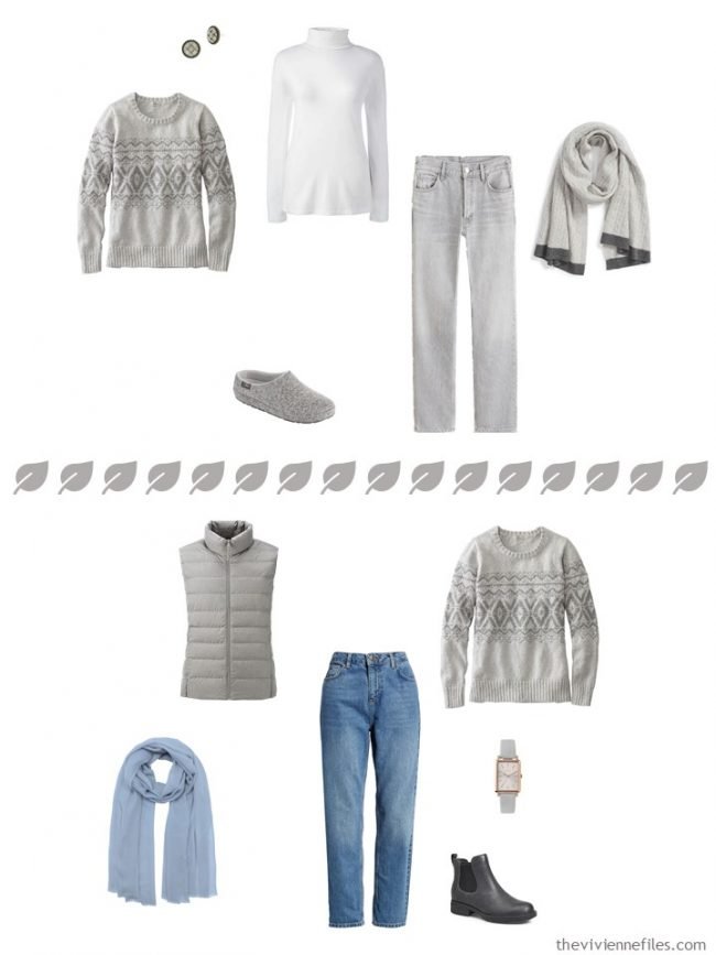 6. 2 ways to wear a grey sweater from a travel capsule wardrobe