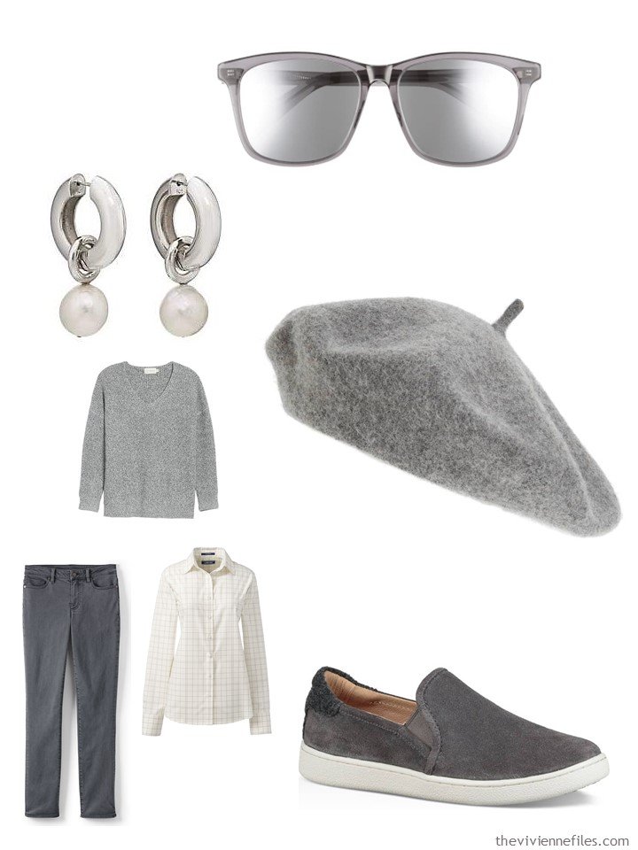 6. grey and ivory casual outfit with accessories