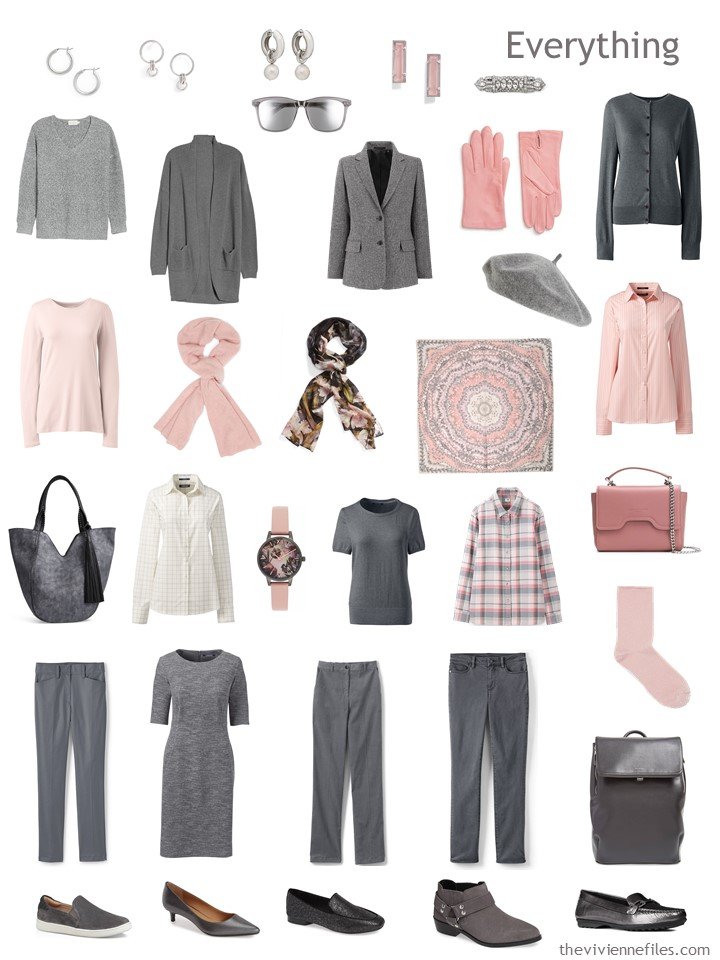 7. 13-Piece blush and grey travel wardrobe with accessories