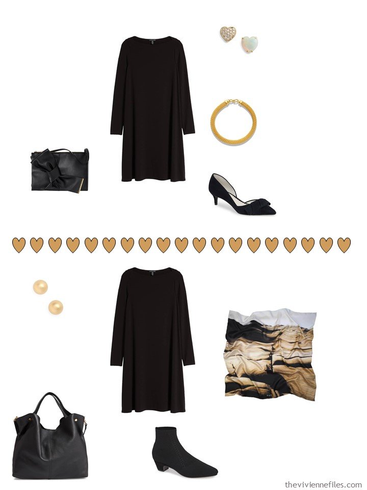 7. 2 ways to wear a black dress from a travel capsule wardrobe