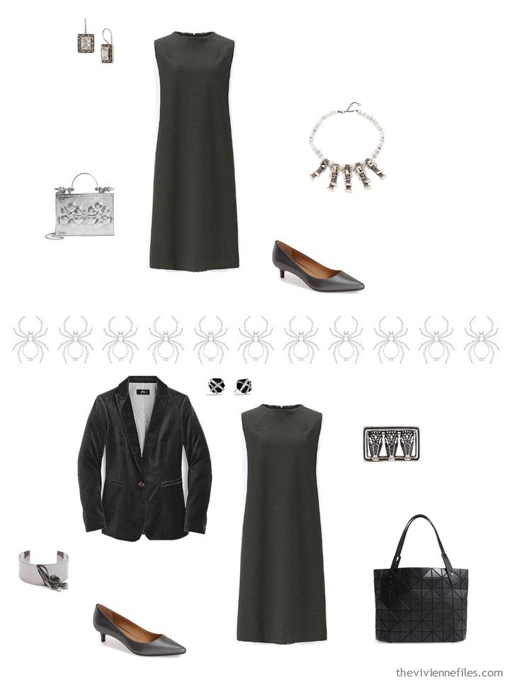 7. 2 ways to wear a grey dress from a business travel capsule wardrobe