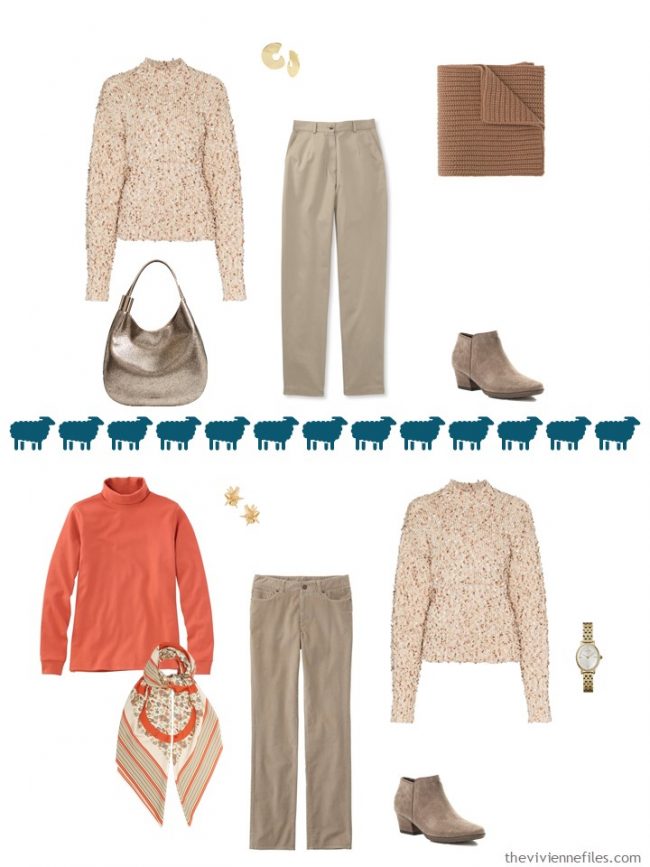 7. 2 ways to wear a rust marled sweater from a travel capsule wardrobe