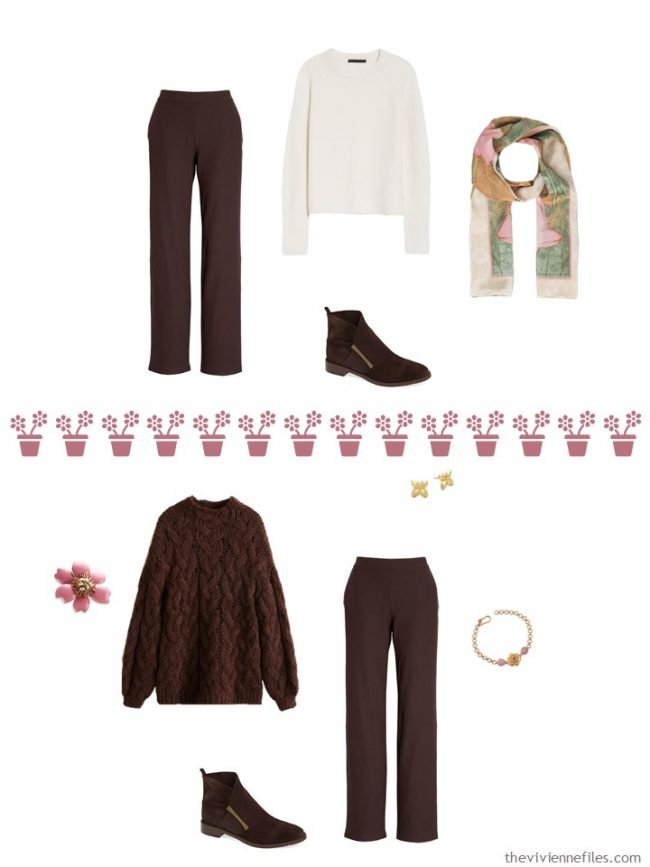 7. 2 ways to wear brown pants from a travel capsule wardrobe