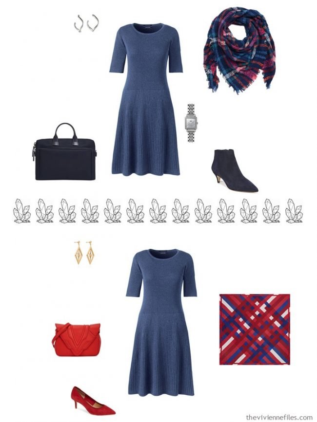 8. 2 ways to accessorize a blue dress from a capsule wardrobe