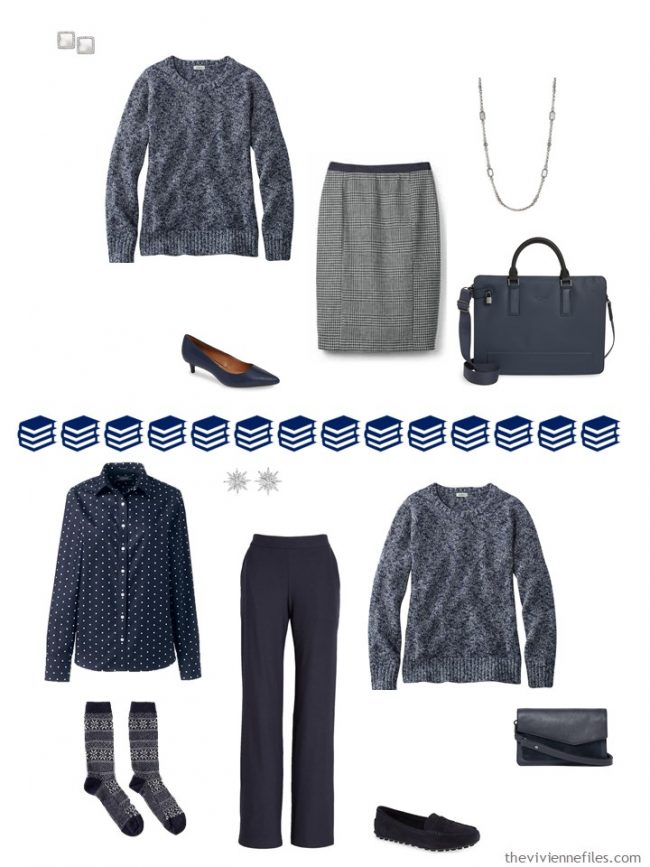 8. 2 ways to wear a navy marled sweater from a travel capsule wardrobe