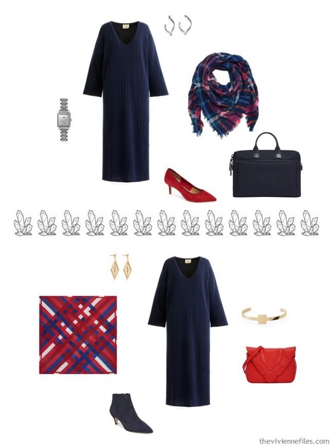 9. 2 ways to accessorize a navy dress from a capsule wardrobe