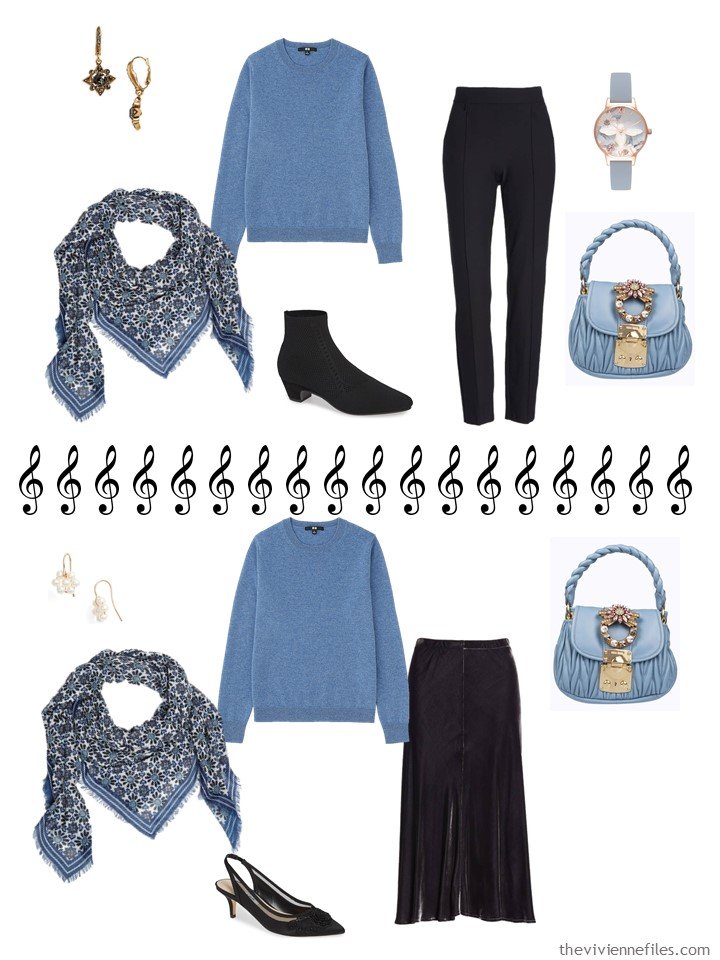 9. 2 ways to wear a blue sweater from a travel capsule wardrobe