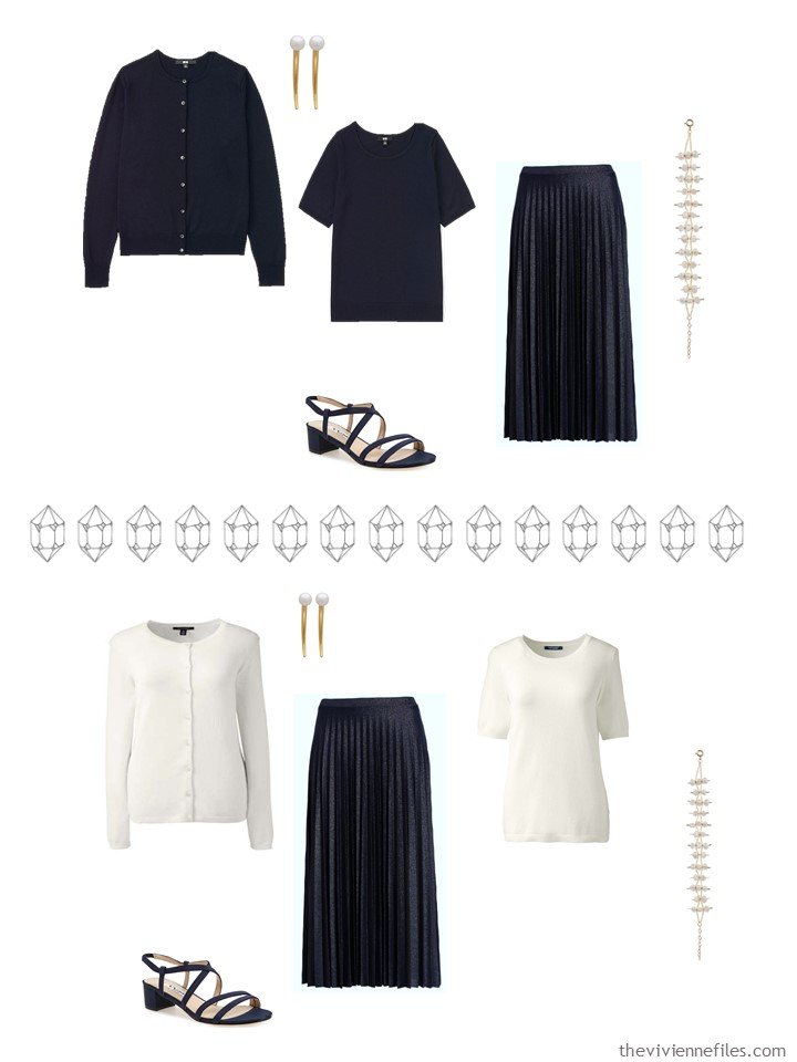 10. 2 outfits from a navy, red, blue and ivory capsule wardrobe