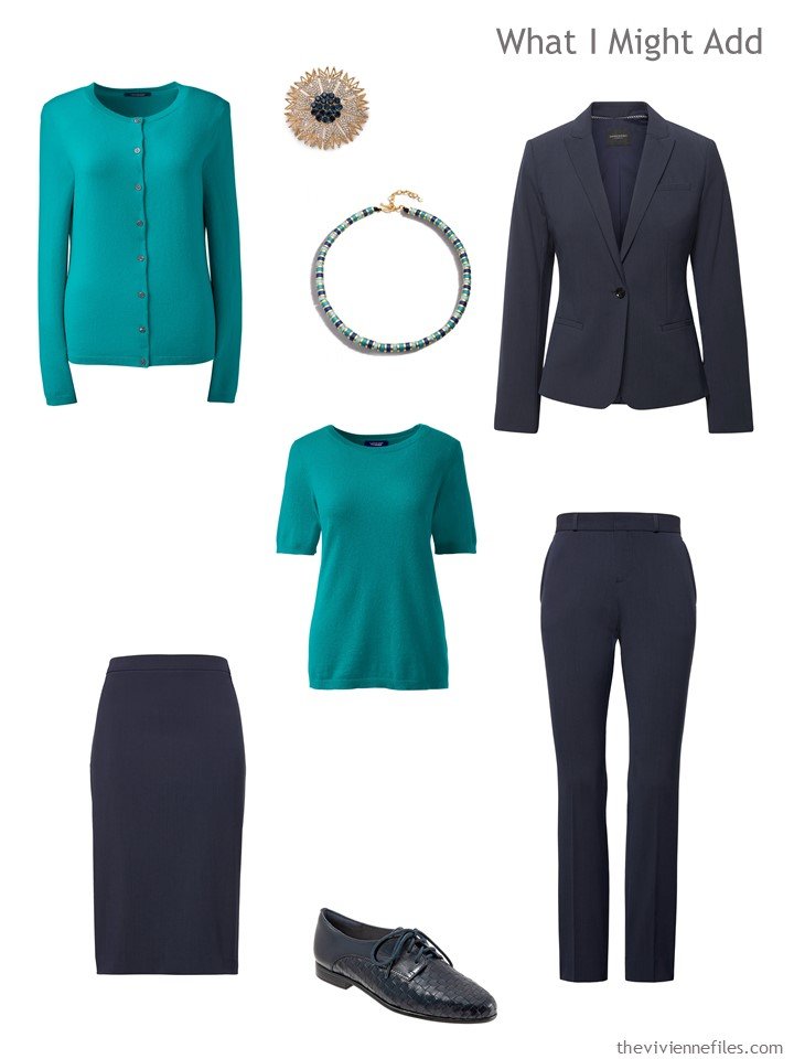 10. additions to a capsule wardrobe in navy, teal, yellow and pink