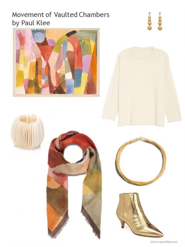 10. cream sweater and related geometric accessories