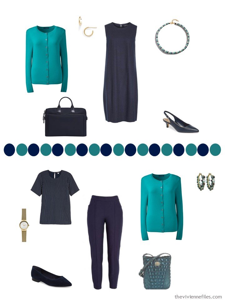 11. 2 ways to wear a teal cashmere cardigan in a capsule wardrobe