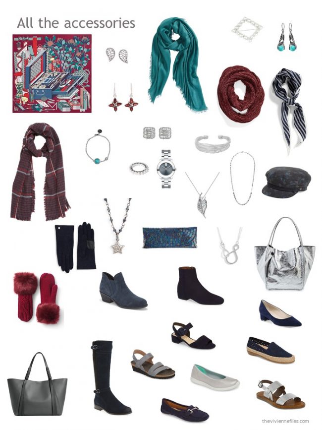 11. accessories for a burgundy, navy and grey capsule wardrobe