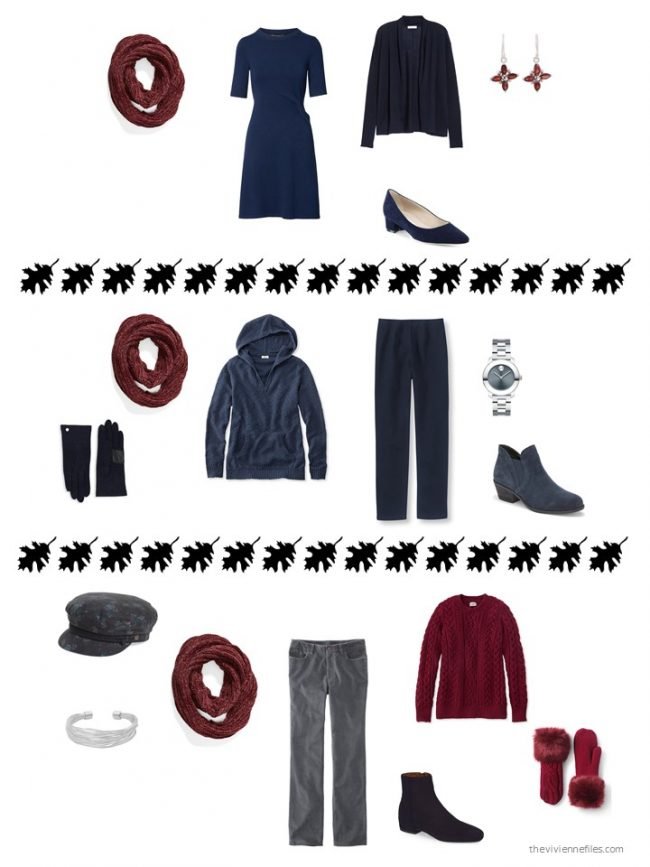 12. 3 ways to wear a burgundy infinity scarf from a capsule wardrobe