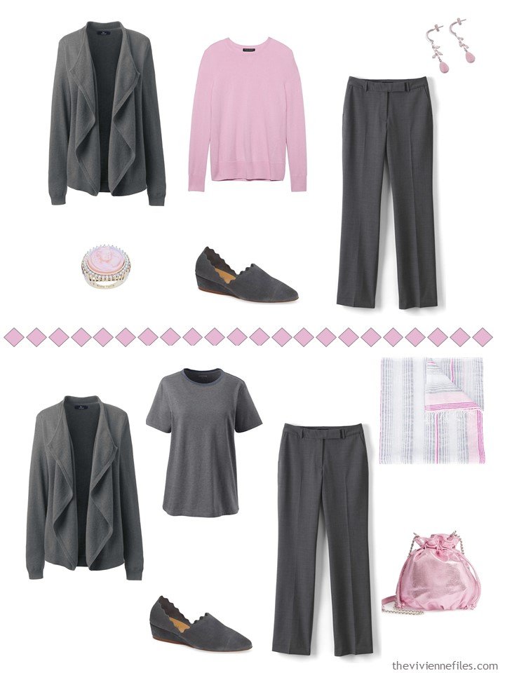 12. Accessorizing charcoal grey pants with Sweet Lilac