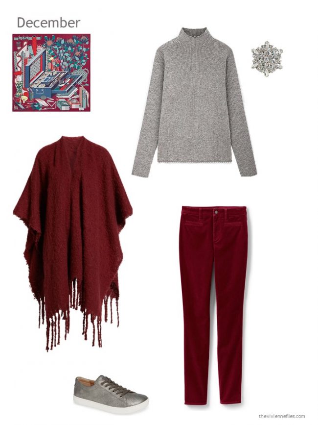 12. grey and cranberry winter outfit