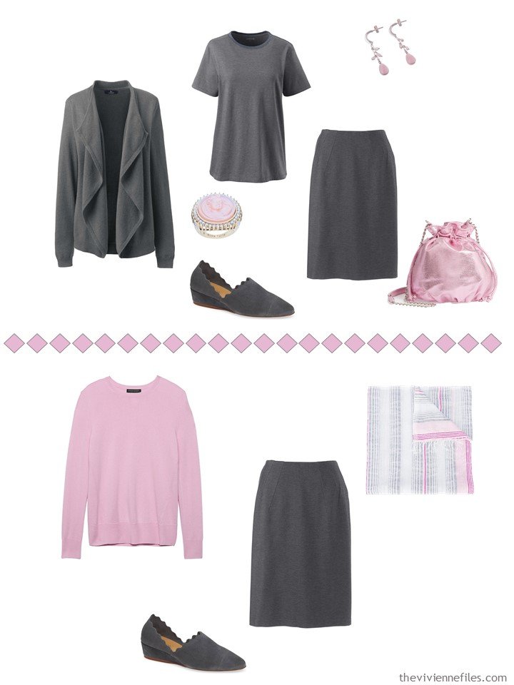 13. Accessorizing a charcoal grey skirt with Sweet Lilac