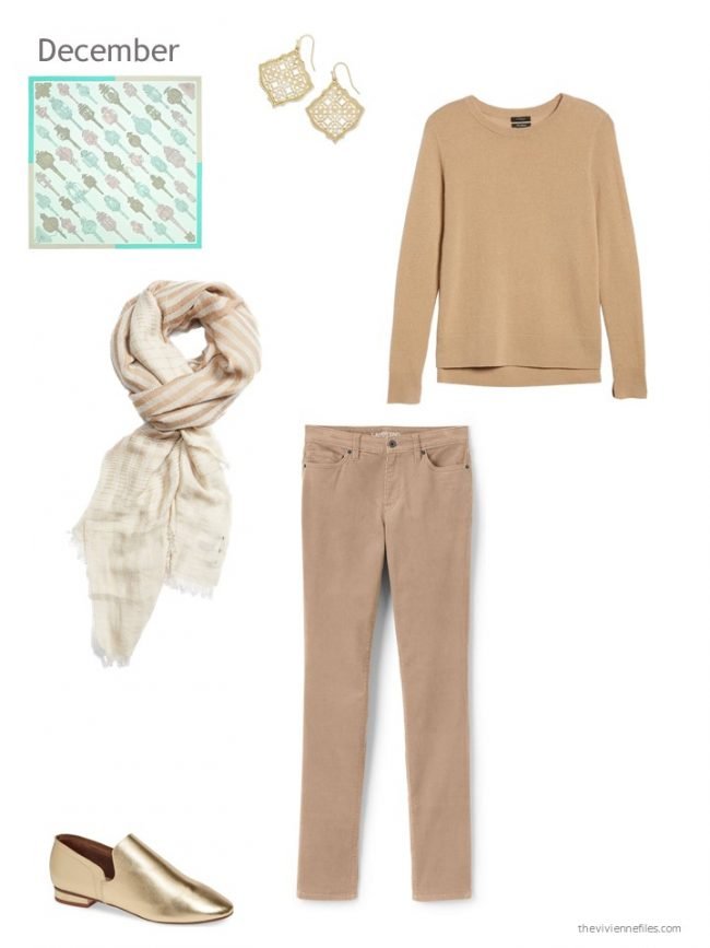 18. camel and gold relaxed holiday outfit