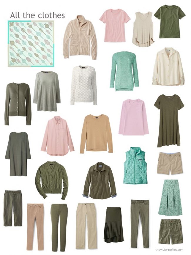 19. capsule wardrobe in olive, green, beige and pink