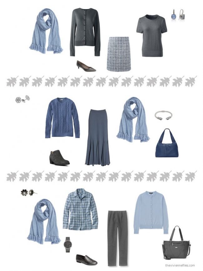 20. 3 ways to wear a light blue scarf from a capsule wardrobe