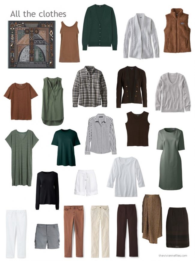 22. black, brown, grey and green capsule wardrobe