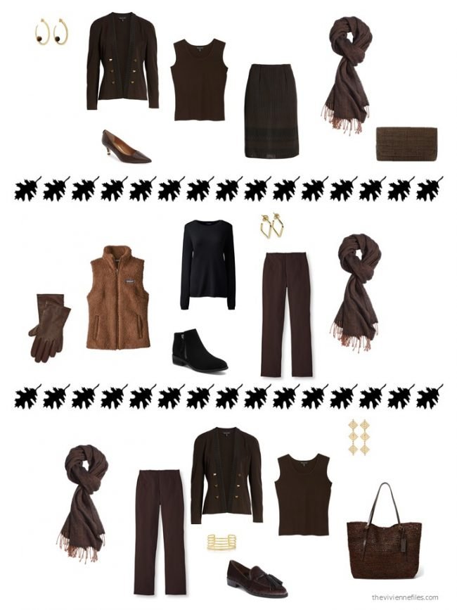 24. 3 ways to wear a black & brown winter scarf from a capsule wardrobe