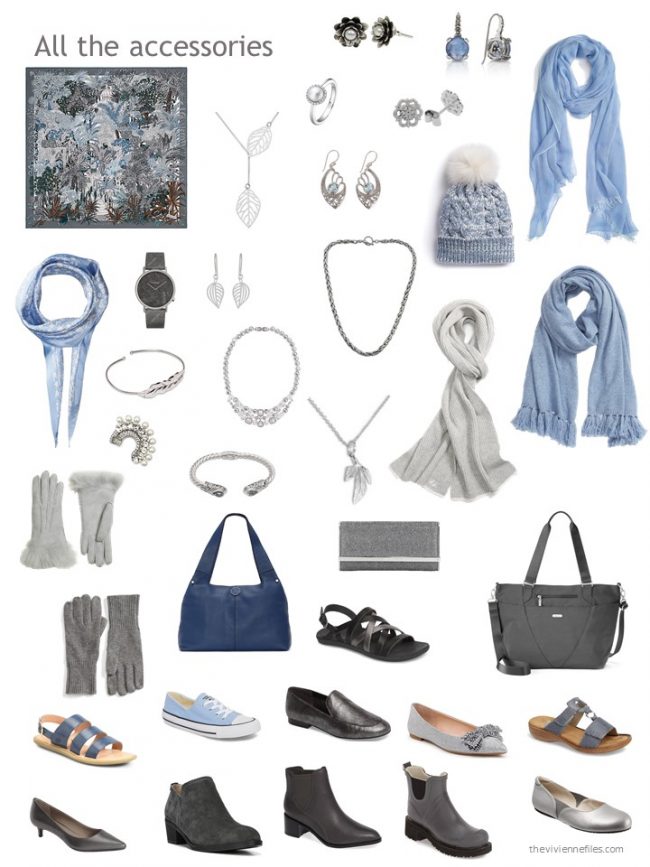 25. accessories for a grey and blue capsule wardrobe