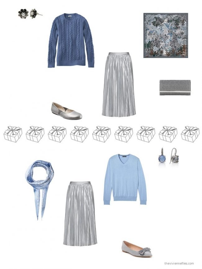 28. 2 ways to wear a silver pleated skirt from a capsule wardrobe