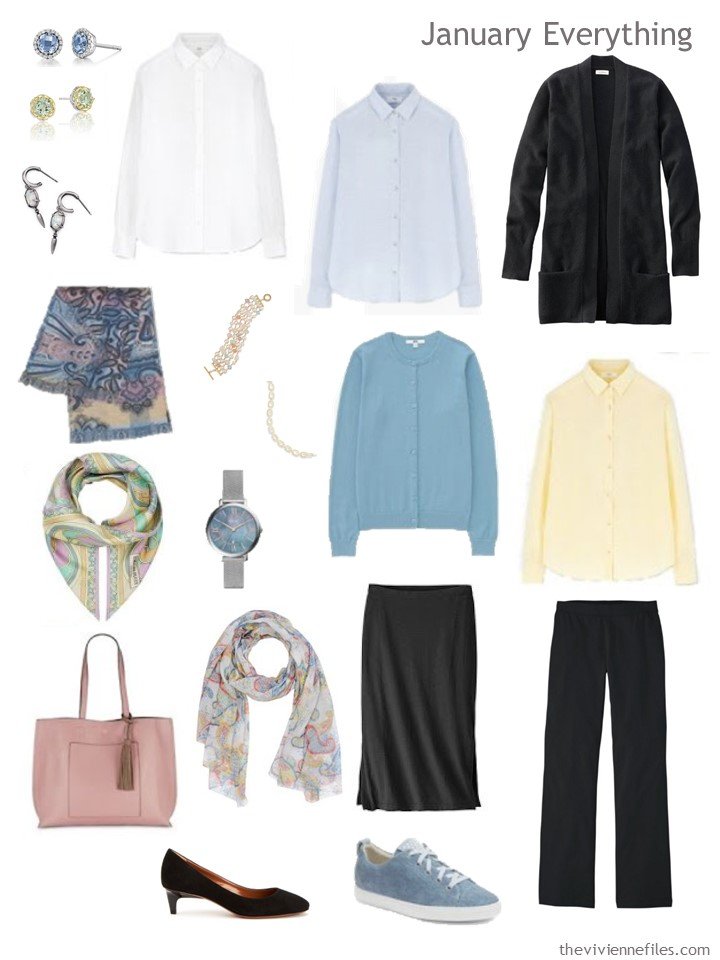 3. Travel capsule wardrobe in black, white and pastels